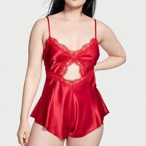 Victoria's Secret Red Satin Lace Romper